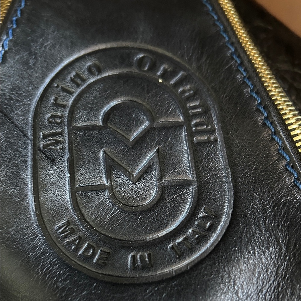 Marino Orlandi Black Leather Bag with Blue Accents